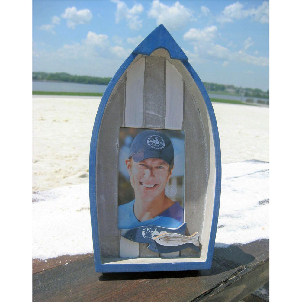 Nautical Navy and White Wood Boat Shaped Photo Frame with fish ...