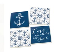 Ceramic Ship Wheel and Anchor Coaster 4 Pack Chesapeake Bay Goods