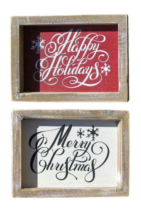 Merry Christmas and Happy Holidays Wood Block Set