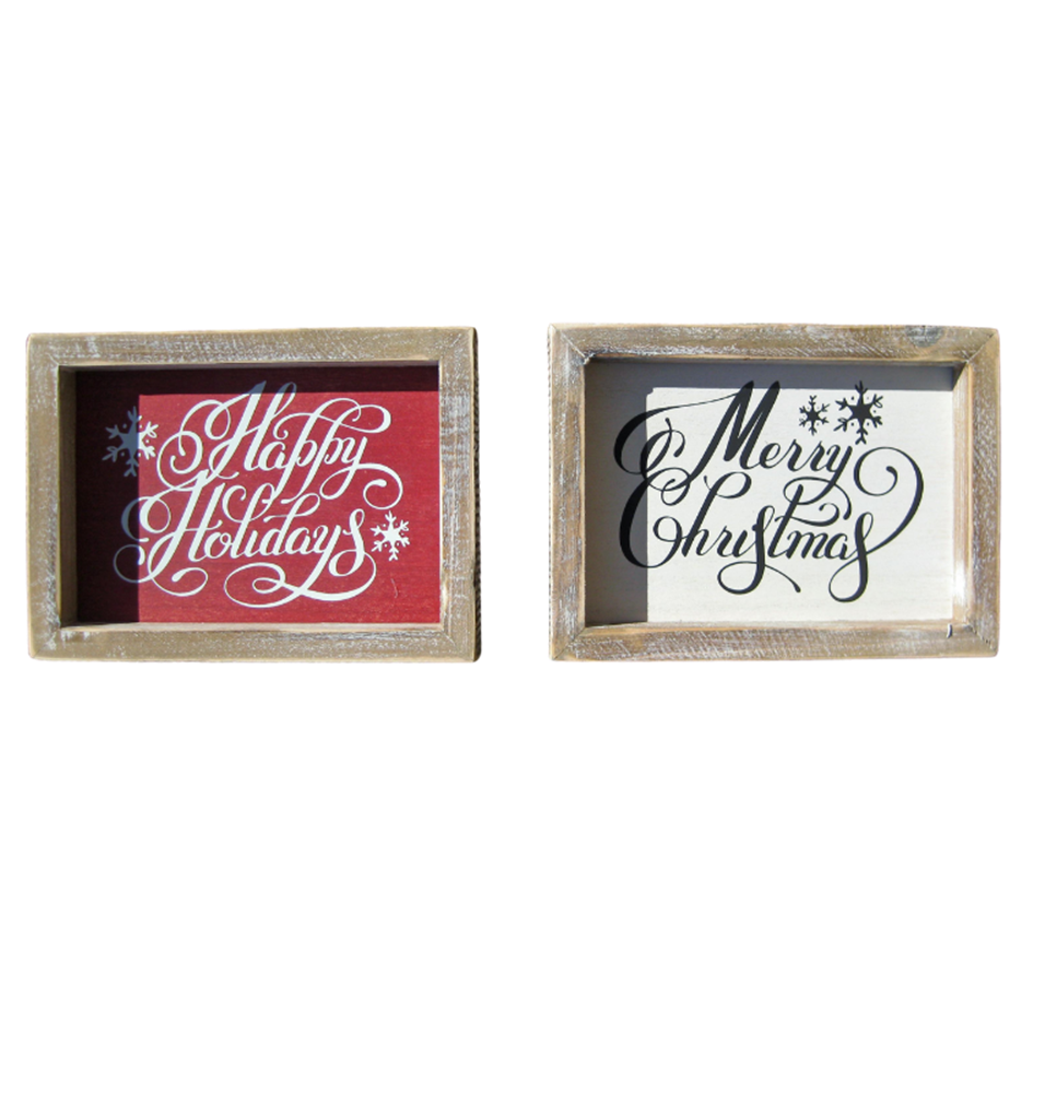 Merry Christmas and Happy Holidays Wood Block Set