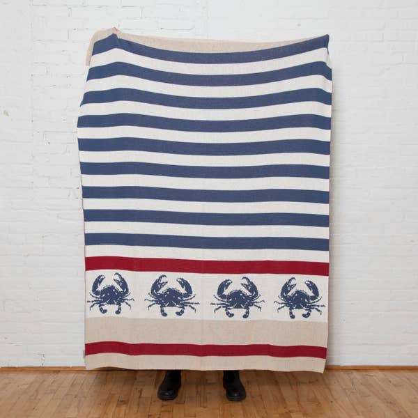Nautical Blue Crab Striped Throw by In2Green