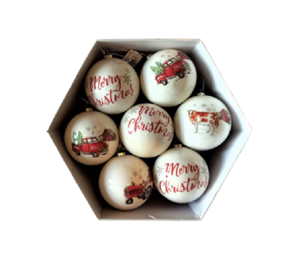 Merry Christmas Ball Ornaments with Farm Images