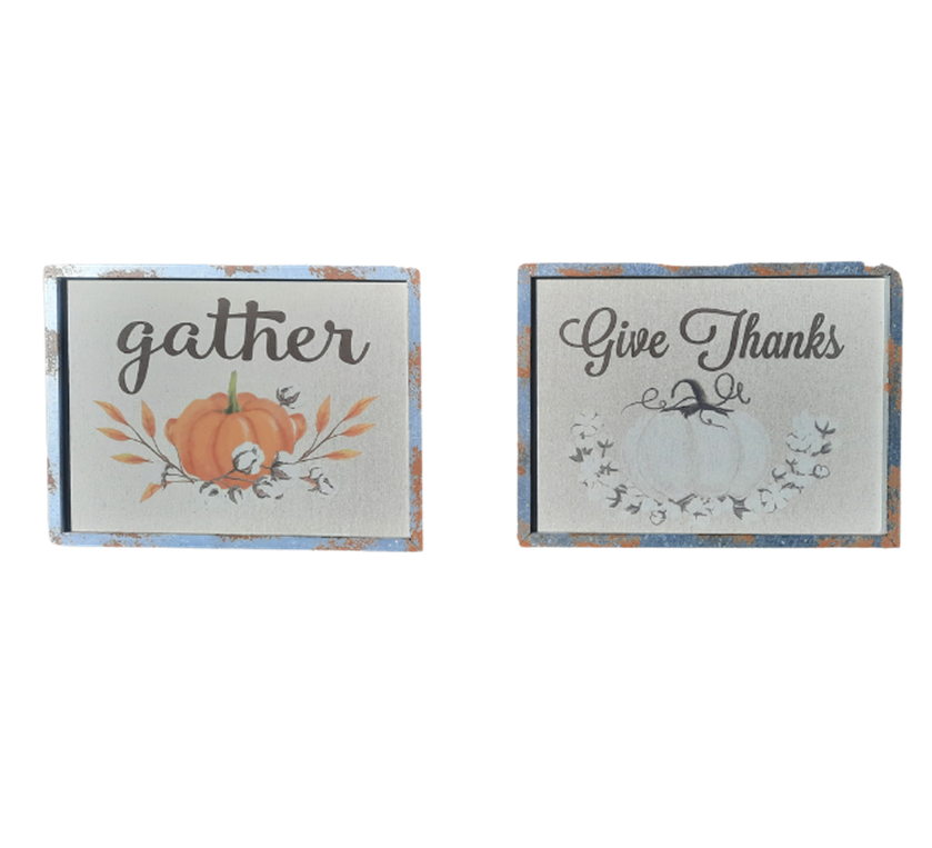 Gather / Give Thanks Wall Decor with Metal Frame, Set of 2