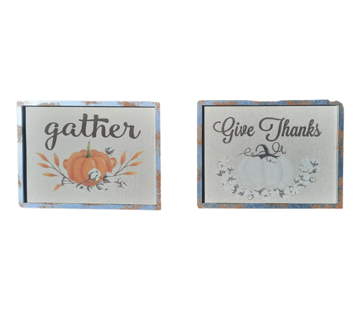 Gather / Give Thanks Wall Decor with Metal Frame, Set of 2