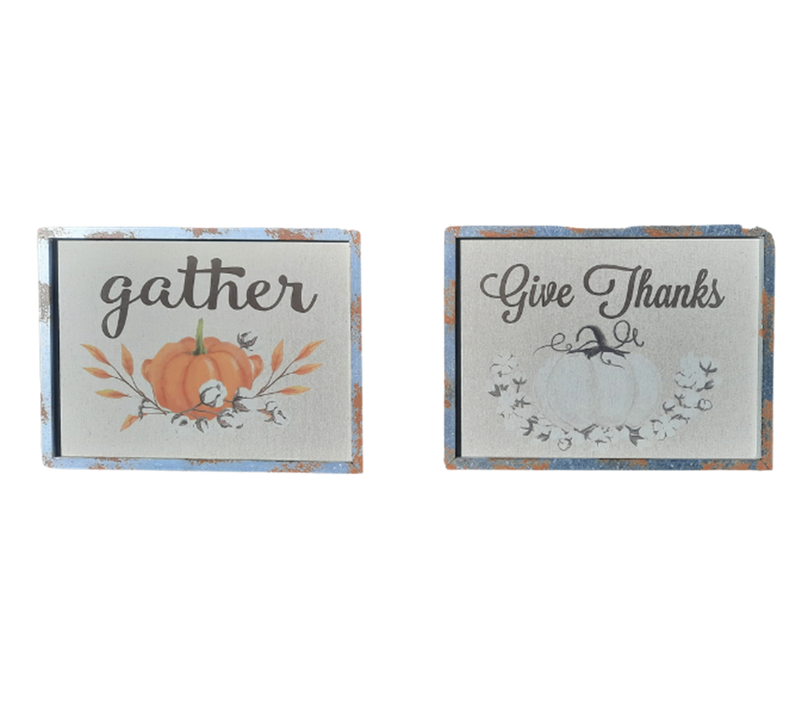 Gather / Give Thanks Wall Decor with Metal Frame, Set of 2