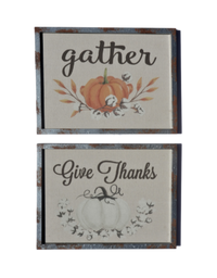 Gather / Give Thanks Wall Decor with Metal Frame, Set of 2