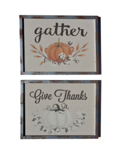 Gather / Give Thanks Wall Decor with Metal Frame, Set of 2