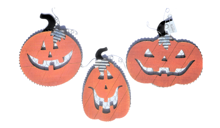 Jack O Lantern Wood and Wire Pumpkin Set 