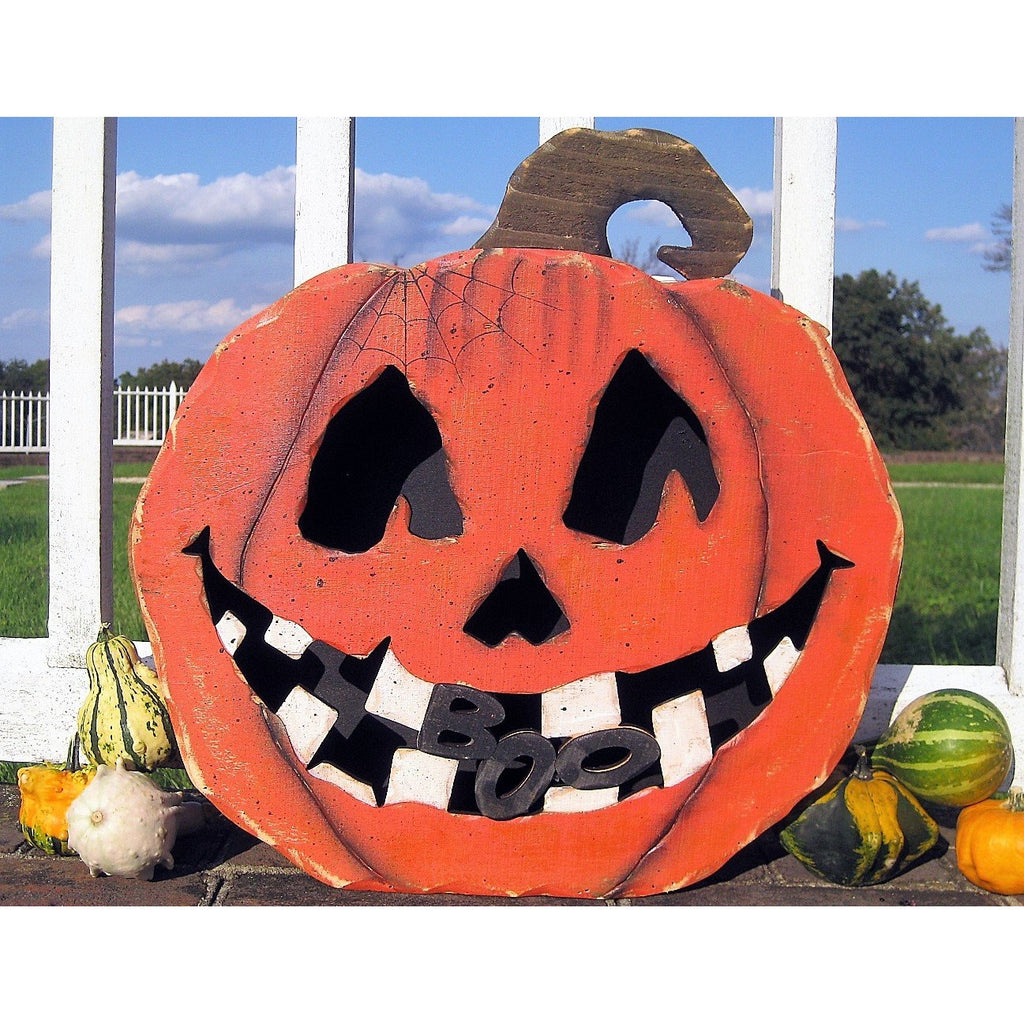 Large Wood Grinning Pumpkin - Chesapeake Bay Goods