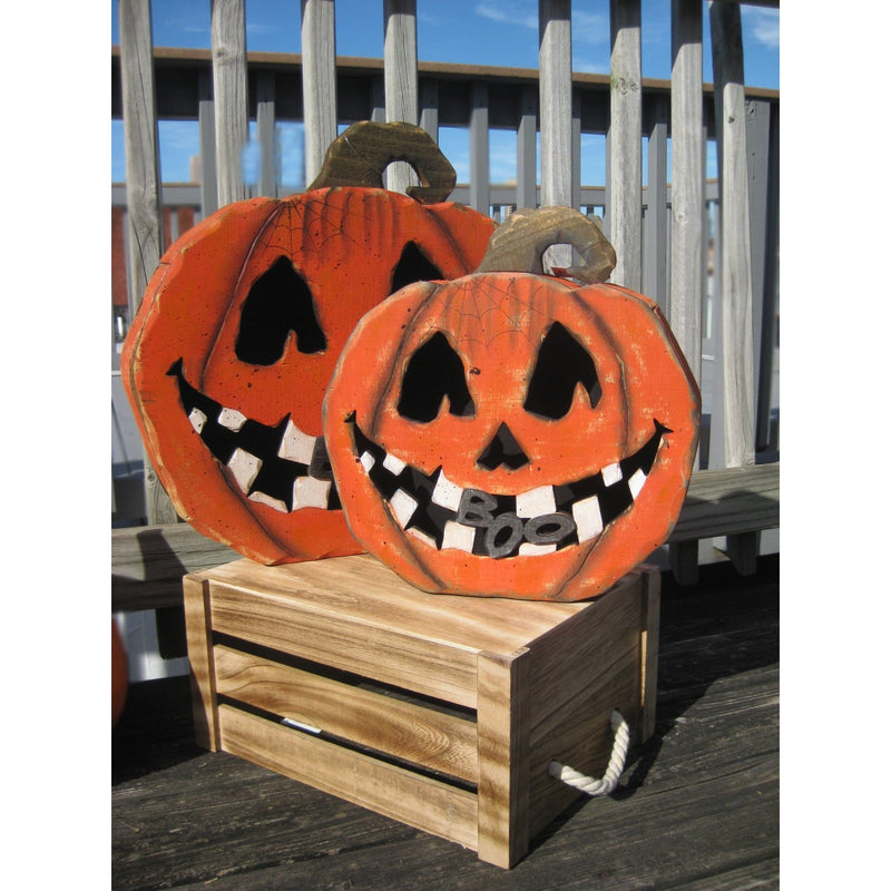 Large Wood Grinning Pumpkin - Chesapeake Bay Goods