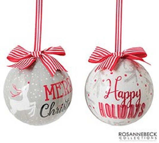 Gray Merry Christmas Reindeer Ornaments, Box Set of 14