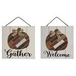 Wood Wall Art  with Pumpkin - Gather/Welcome - Chesapeake Bay Goods