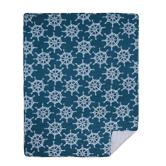 Maritime Blue Quilted Reversible Throw with Ship Wheels