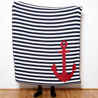 Nautical French Stripe with Anchor Throw Blanket by In2Green