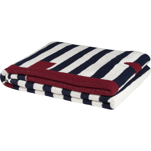 Nautical French Stripe with Anchor Throw Blanket by In2Green