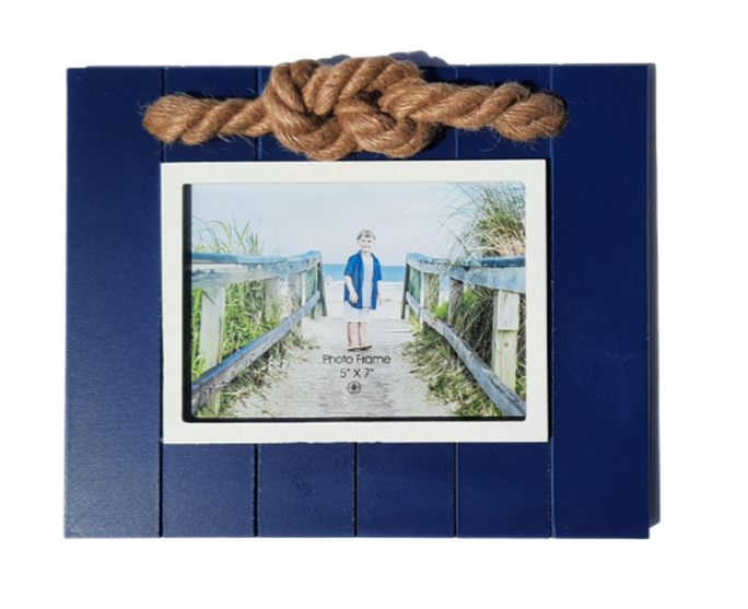 Nautical Photo Frame - Blue & White Frame with Rope Accent Chesapeake Bay Goods