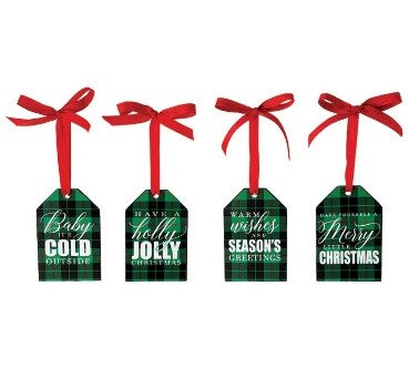 Green Plaid Wood Ornament Set with Assorted Messages Burton + BURTON
