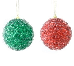 Red and Green Beaded Ornament Set of 2