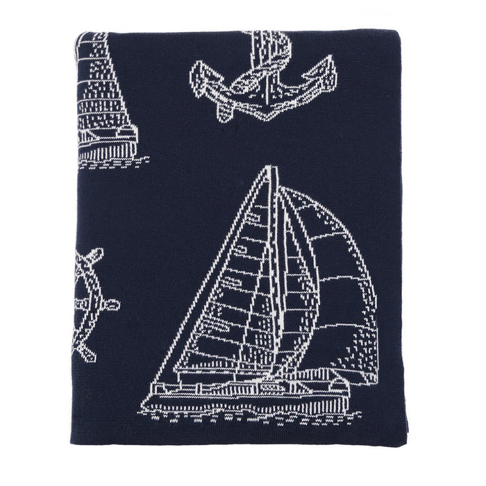 Navy Sailboats Knit Throw Darzzi - Chesapeake Bay Goods