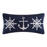 Sailor's Bay Pillow Embroidered with Anchor Ship Wheel - Chesapeake Bay Goods