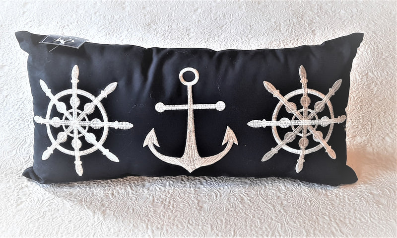 Sailor's Bay Pillow Embroidered with Anchor Ship Wheel