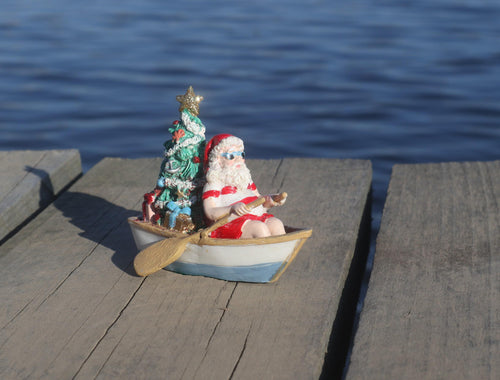 Santa and Christmas Tree In Row Boat Nautical Christmas Ornament ...