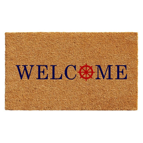 Nautical Welcome with Ships Wheel Coir Door Mat
