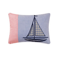 Rectangle Red and Blue Sailboat Cotton Throw Pillow