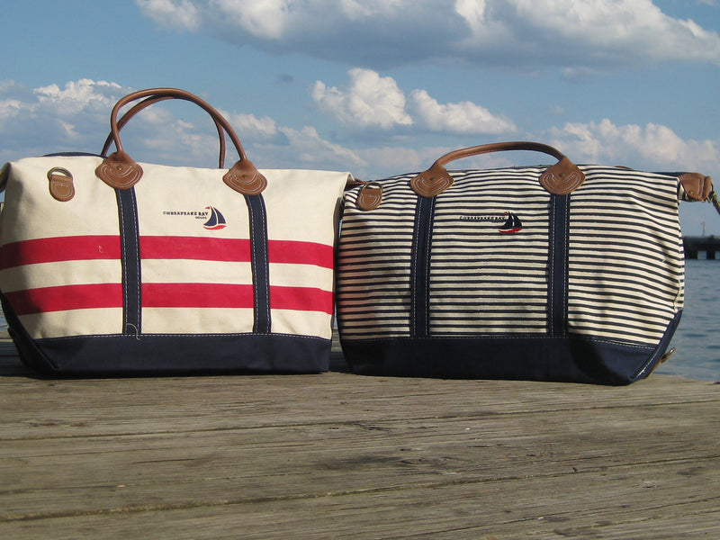 Red, White, Blue Striped Canvas Weekender Tote Bag - Chesapeake Bay Goods