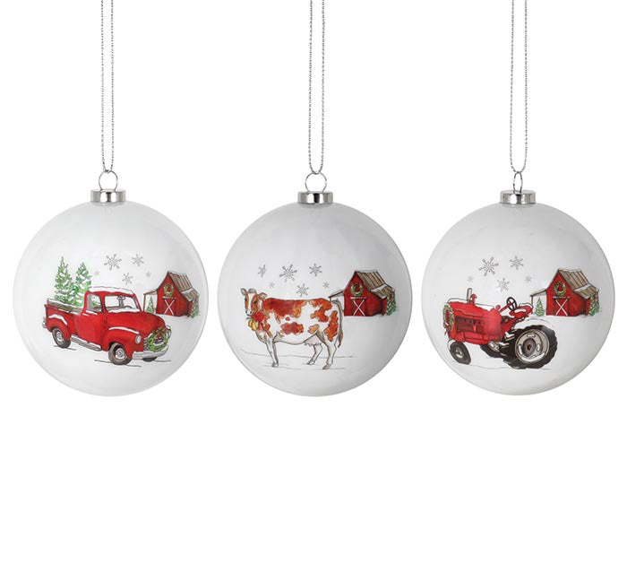 Merry Christmas Ball Ornaments with Farm Images