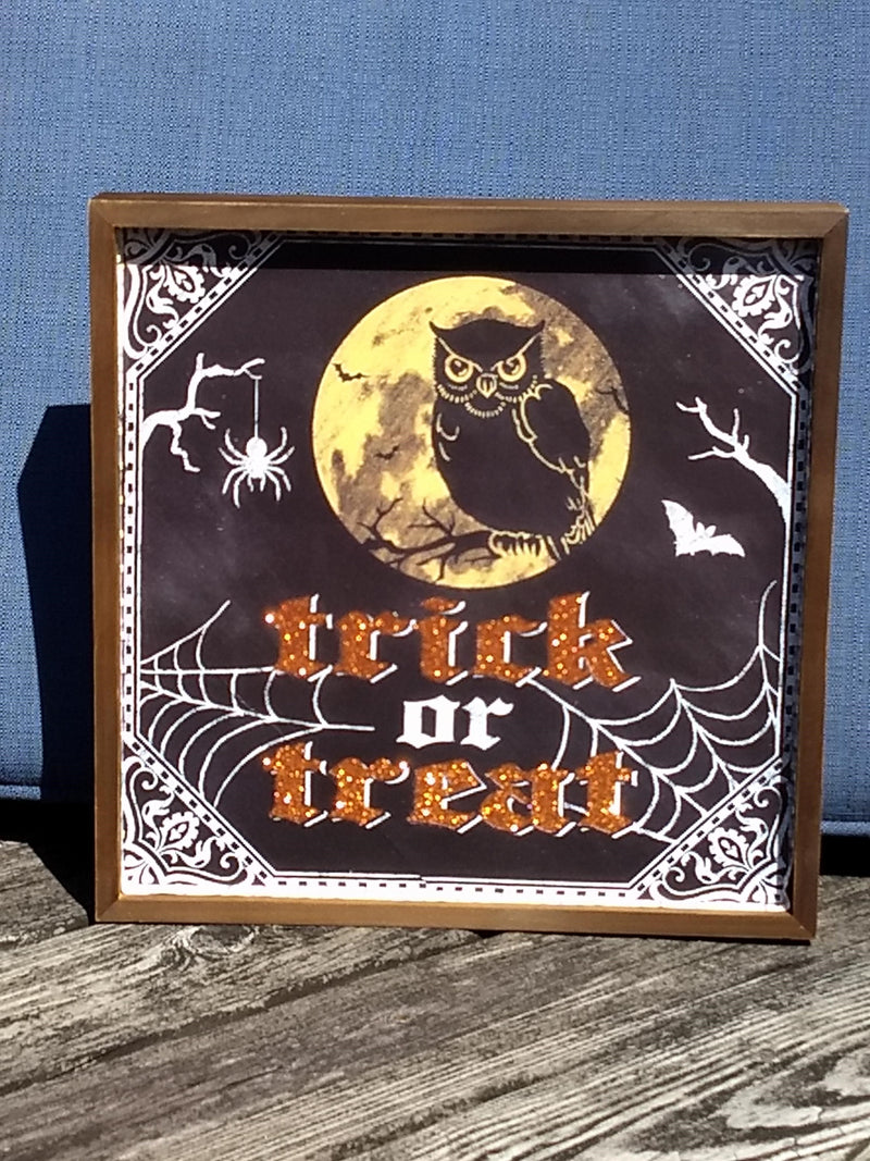 Lighted Trick-or-Treat Wood Halloween Decoration with Wood Frame