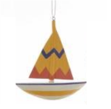 Wooden Nautical Sailboat Christmas Ornaments  Yellow Chevron