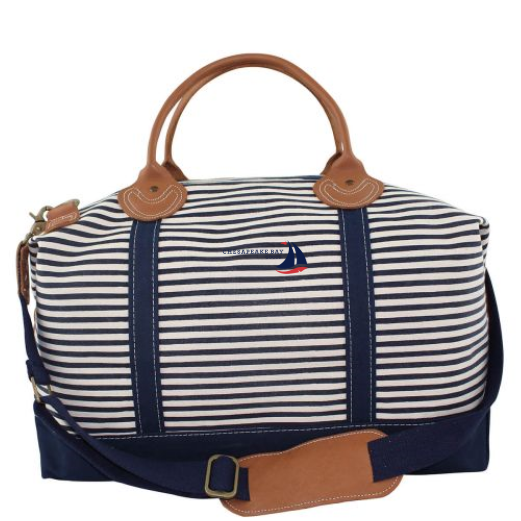 Navy Striped Canvas Weekender Tote Bag - Chesapeake Bay Goods