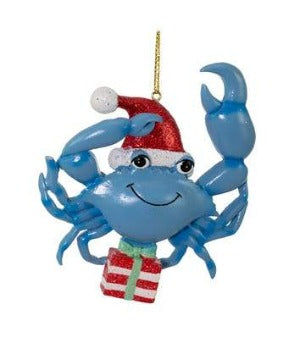 Whimsical Blue Crab with Present Ornament - Chesapeake Bay Goods