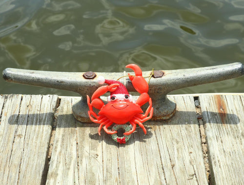 Whimsical Red Crab with Wreath Ornament