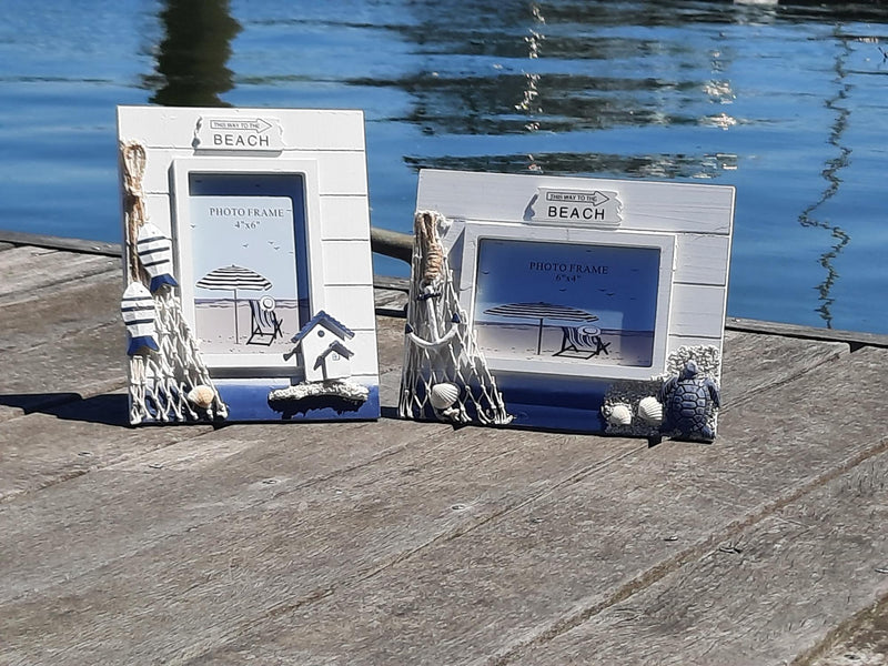 Horizonal Nautical White Washed Photo Frame Set with Decorations