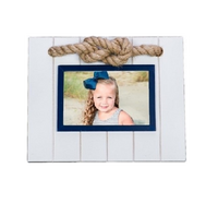 Nautical Photo Frame - White & Blue Frame with Rope Accent
