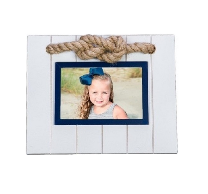 Nautical Photo Frame - White & Blue Frame with Rope Accent