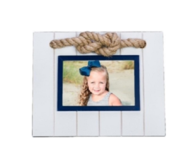 Nautical Photo Frame - White & Blue Frame with Rope Accent Chesapeake Bay Goods