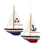 Wood Sailboats Christmas Ornaments with Anchor or Life Preserver Sail (Sold Separately)