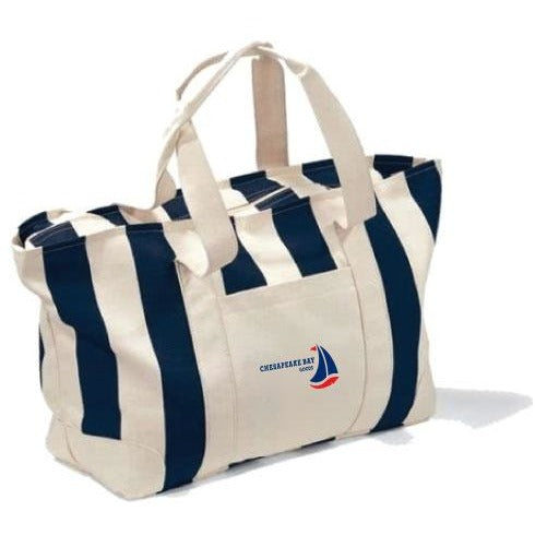 Large Navy Striped Beach Canvas Tote - Chesapeake Bay Goods